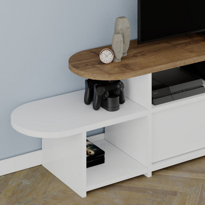 Decortie Lyra Modern TV Stand Multimedia Centre TV Unit White Oak Effect With Storage Cabinet 167cm