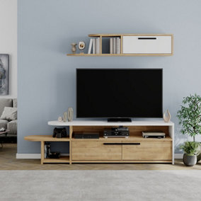 Decortie Lyra Modern Tv Unit Oak White With Storage And Wall Shelf 167cm
