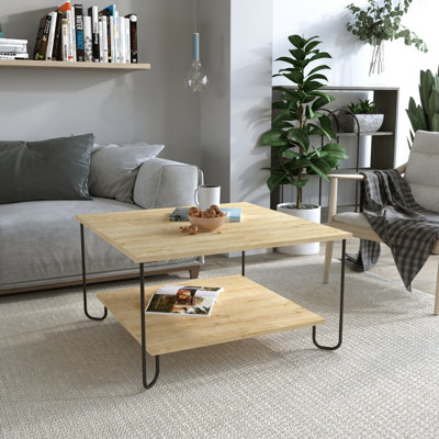 Decortie Marbo Coffee Table with Open Shelf Modern Multipurpose Design Oak H 45cm