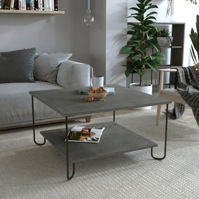 Decortie Marbo Coffee Table with Open Shelf Modern Multipurpose Design Retro Grey H 45cm