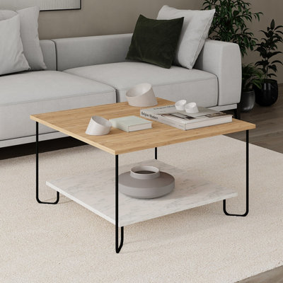 Decortie Marbo Modern Coffee Table Oak, Marmor Effect Multipurpose  H 45cm