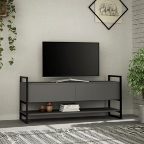 Decortie Metola Modern TV Stand Multimedia Centre TV Unit Anthracite Grey With Storage Cabinet 130cm