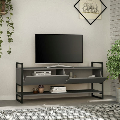 Decortie Metola Modern TV Stand Multimedia Centre TV Unit Anthracite Grey With Storage Cabinet 130cm