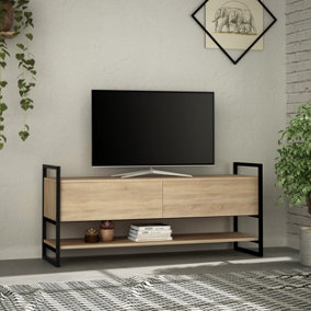 Decortie Metola Modern TV Stand Multimedia Centre TV Unit Oak With Storage Cabinet 130cm