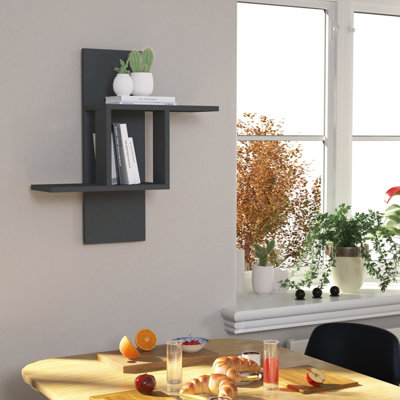 Decortie Mill 2 Tier Wall Shelf Modern Floating Shelves Anthracite Grey 70cm