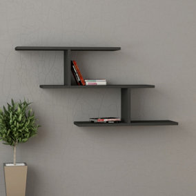 Decortie Misi Wall Mounted Modern Bookcase Display Unit Anthracite Grey W 104cm Wide