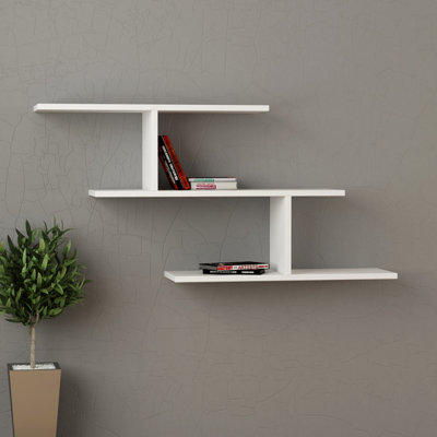 Decortie Misi Wall Mounted Modern Bookcase Display Unit White W 104cm Wide