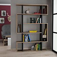 Decortie Mito Modern Bookcase Display Unit Natural Oak Effect Anthracite Grey Tall 161cm