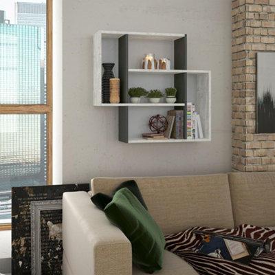 Decortie Mito Modern Floating Shelf Ancient White Anthracite Grey 80.4cm Tall