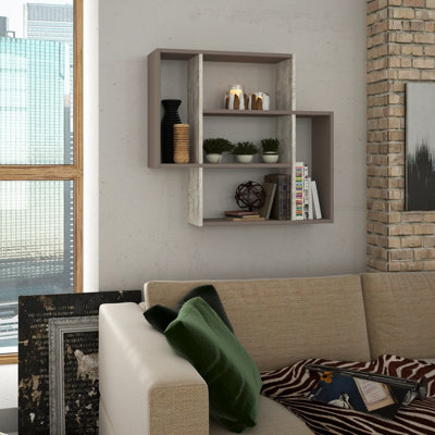 Decortie Mito Modern Floating Shelf Mocha Grey Ancient White 80.4cm Tall