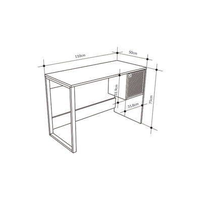 Decortie Model-4 1100(D)cm Computer Desk Black Wood Workstation PC Work Table Office Gaming Desk Shelf with Black Metal Leg