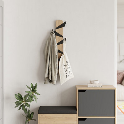 Decortie Modern Alesta Wall-Mounted Hanger Oak Engineered Wood with 6 Different Shape Metal Hooks 10(W)x75(H)x4.5(D)cm Price Comparisons | Compare The Build