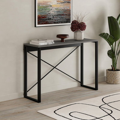 Decortie Modern Archie Console Table Retro Grey Black 110cm Narrow Entryway Table Behind Sofa Table Hallway Black Metal Legs