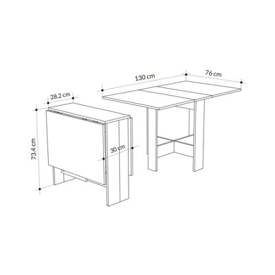 Decortie Modern Artemio Foldable Table Dark Oak Effect Rectangular Engineered Wood Folding Table 130(W)x76(D)x73.4(H)cm Kitchen