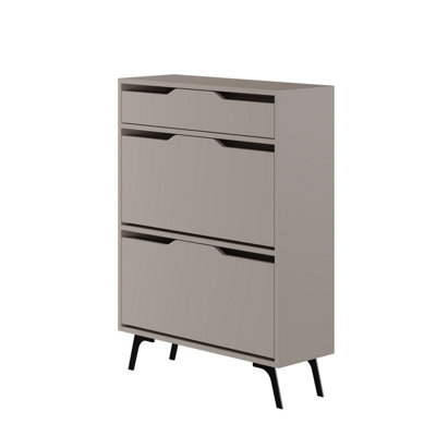 Decortie Modern Asta Shoe Cabinet Mocha Grey 2 Storage Doors for Shoes and Drawer for Accessory Organizer 81.6(W)x29.5(D)x110(H)cm