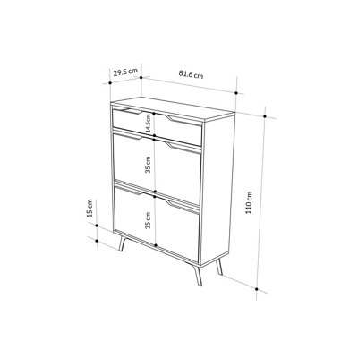 Decortie Modern Asta Shoe Cabinet White 2 Cabinet Storage for Shoes and Drawer for Accessory Organizer 81.6(W)x29.5(D)x110(H)cm