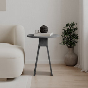 Decortie Modern Chen Side Table Retro Grey Round Shape Sturdy Particle Board 2 Legs Coffee Table 42(W)x42(D)x50(H)cm Living Room
