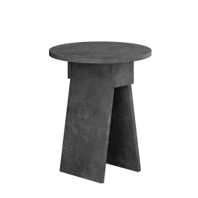 Decortie Modern Chen Side Table Retro Grey Round Shape Sturdy Particle Board 2 Legs Coffee Table 42(W)x42(D)x50(H)cm Living Room
