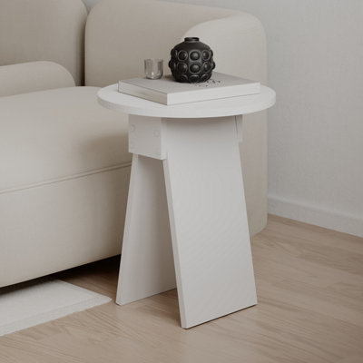 Decortie Modern Chen Side Table White Round Shape Sturdy Particle Board 2 Legs Coffee Table 42(W)x42(D)x50(H)cm Living Room