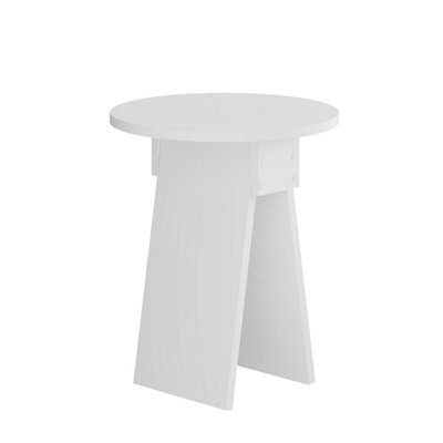 Decortie Modern Chen Side Table White Round Shape Sturdy Particle Board 2 Legs Coffee Table 42(W)x42(D)x50(H)cm Living Room