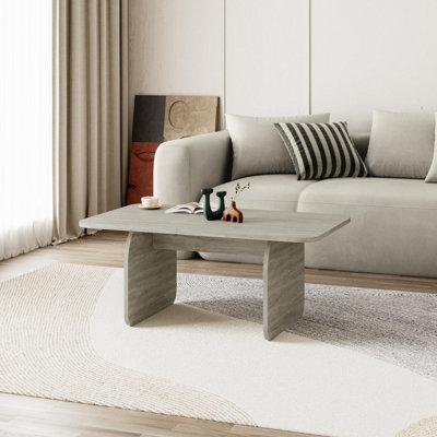 Decortie Modern Coffee Table Radius Edges with Flat Panel Legs Japandi ...
