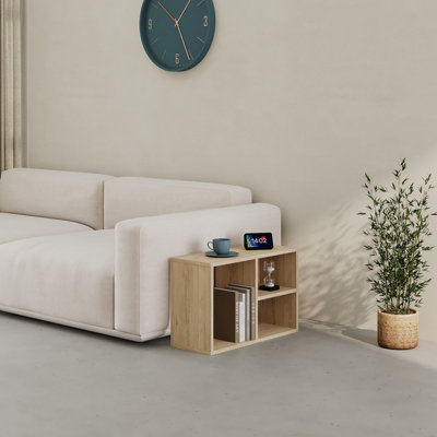 Decortie Modern Combayn Big Low Standing Book Shelf, 3 Open Storage Horizontal or Vertical Compact Bookshelf Bedroom (Oak)