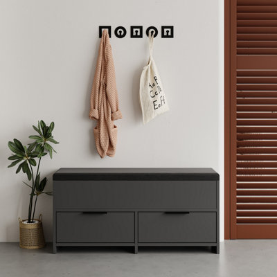 Decortie Modern Cove Shoe Storage with Fabric Bench 2-Tier Cabinet Hallway Entryway Storage Anthracite Grey 106x34x50cm