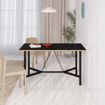Decortie Modern Dalma Rectangle Dining Table 6 Seater Kitchen Table 140(D)cm w/Metal Legs for Indoor Black Wood, Oak