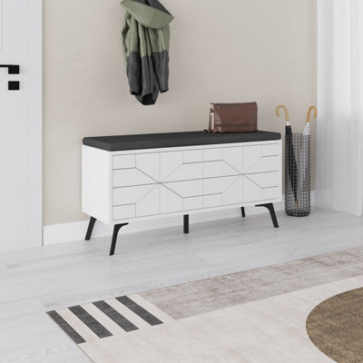 Decortie Modern Dune Shoe Storage Bench White with Fabric Seat 4 Doors Cabinet 107 W cm Metal Legs Organizer Hallway DIY at B Q