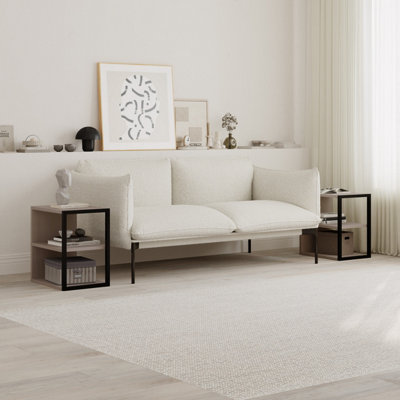 Decortie Modern Echo Set of 2 Sofa End Tables, 3-Tier Side Table with Metal Frame for Bedroom, Living Room 2-Pack Set (Mocha Grey)