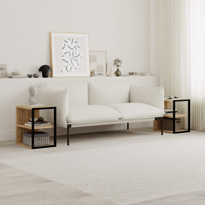 Decortie Modern Echo Set of 2 Sofa End Tables, 3-Tier Side Table with Metal Frame for Bedroom, Living Room 2-Pack Set (Oak)