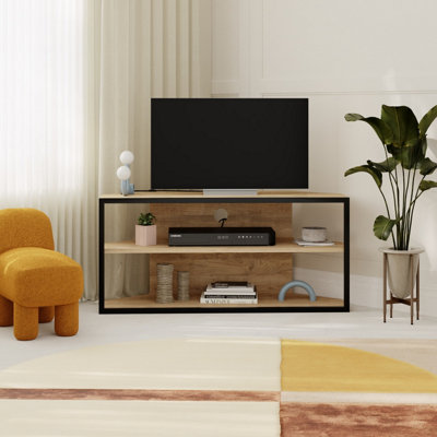 Decortie Modern Echo TV Unit Versatile Design with Metal Frame Shelf Media Centre 98cm Oak