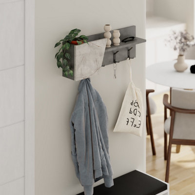 Decortie Modern Eleva Wall-Mounted Hanger Mocha Grey, Gold Marble, Engineered Wood with 4 Black Metal Hooks 74(D)x15.7(D)x26(H) Price Comparisons | Compare The Build