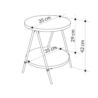 Decortie Modern Essel Side Table Mocha Grey Round Table w/2 Sturdy Black Metal Legs Industrial Design Open Shelf Sofa Table Home