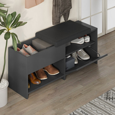 Decortie Modern Filux Shoe Bench Rack Anthracite Sliding Fabric Seat ...