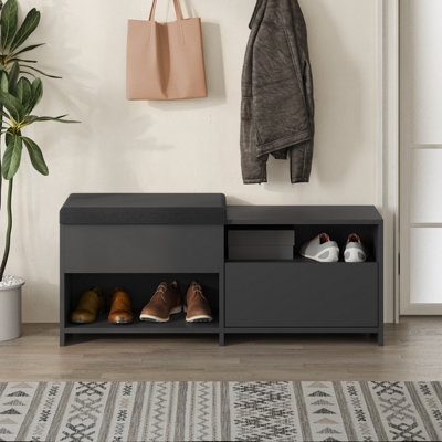 Decortie Modern Filux Shoe Bench Rack Anthracite Sliding Fabric Seat ...