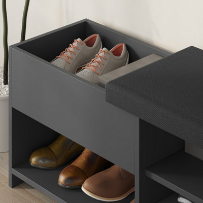 Decortie Modern Filux Shoe Bench Rack Anthracite Sliding Fabric Seat ...