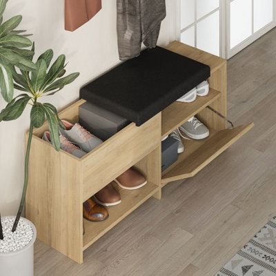 Decortie Modern Filux Shoe Bench Rack Oak Sliding Fabric Seat and 120.3 ...