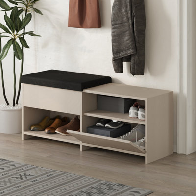 Decortie Modern Filux Shoe Bench Rack Sand Stone Sliding Fabric Seat ...