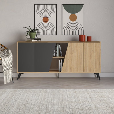 Decortie Modern Fiona Console Sideboard Storage Cabinet 180(W)cm Oak, Anthracite Grey