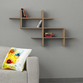 Decortie Modern Halic Wall Mounted Shelf Display Unit Mocha Grey W 150cm Wide