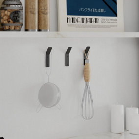 Decortie Modern Hary Unique Metal Triple Hooks for Hanging Set of 3 Matte Black Hooks Kitchen, Waterproof, Stainless Steel Hooks