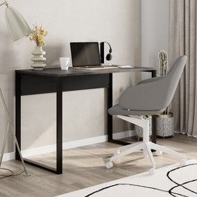Decortie Modern Inna Work Table Retro Grey, Silky Grey Black with Sturdy Black Metal Legs 110(W)cm Industrial Gaming Desk Office