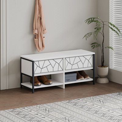 Decortie Modern Inola Shoe Bench White Engineered Wood Geometric Laser