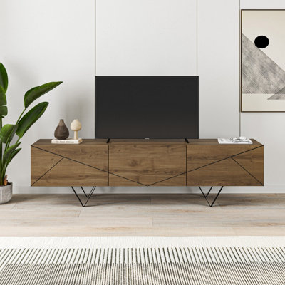 Decortie Modern Jakomen TV Unit Dark Oak Effect w 3 Door Storage TV Cabinet 160 W
