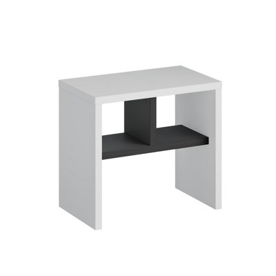 Decortie Modern Komoti Side End Table White-Anthracite with Open Shelf Storage Space Versatile C-Table Living Room Engineered Wood