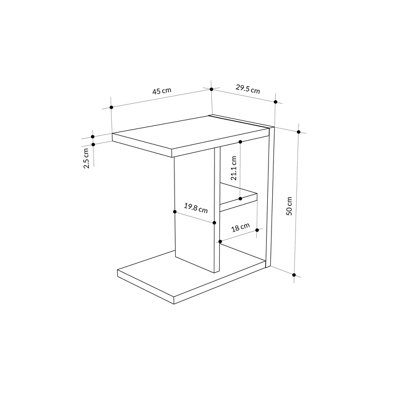 Decortie Modern Komoti Side End Table White-Anthracite with Open Shelf Storage Space Versatile C-Table Living Room Engineered Wood