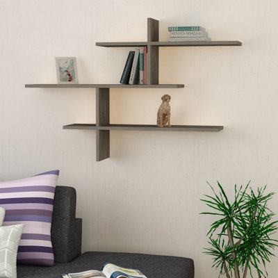 Decortie Modern Leo Floating Shelf Wall Mounted Dark Coffee 80.5cm Tall