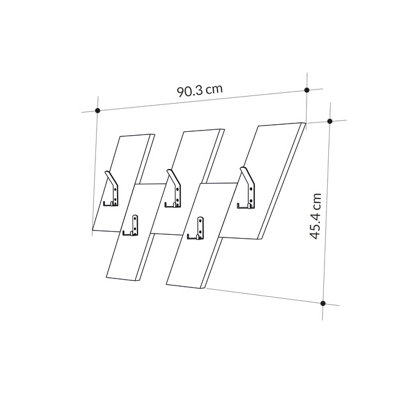 Decortie Modern Livy Wall-Mounted Hanger Oak Engineered Wood Geometric Shape with 5 Black Metal Hooks 75.2(W)x1.8(D)x45.3(H)cm