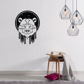 Decortie Modern Metal Wall Art Bear Theme Home Ornament Decorative Minimalist Design Hanging Wall Sculpture, Black